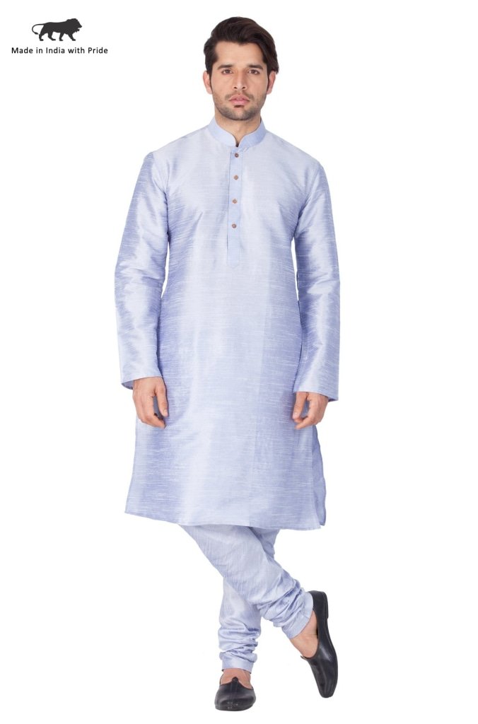 Men's Light Blue Silk Blend Kurta and Pyjama Set