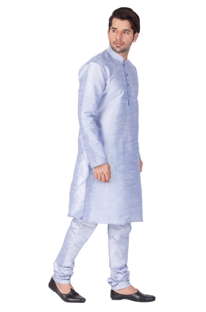 Men's Light Blue Silk Blend Kurta and Pyjama Set