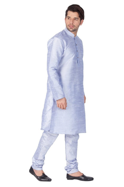 Men's Light Blue Silk Blend Kurta and Pyjama Set