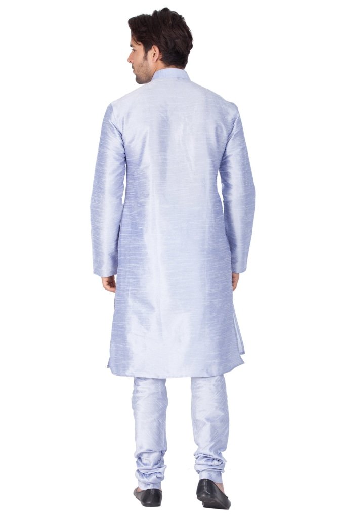 Men's Light Blue Silk Blend Kurta and Pyjama Set