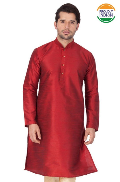 Men's Maroon Silk Blend Kurta