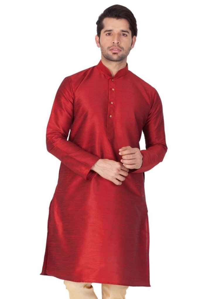 Men's Maroon Silk Blend Kurta