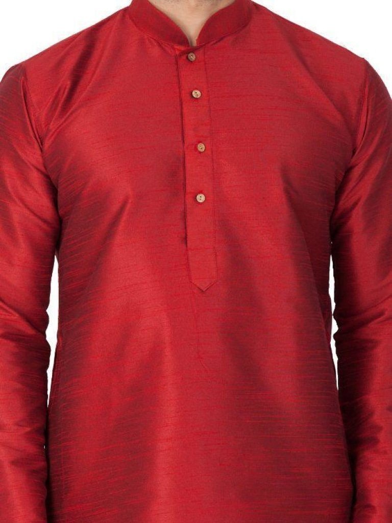 Men's Maroon Silk Blend Kurta