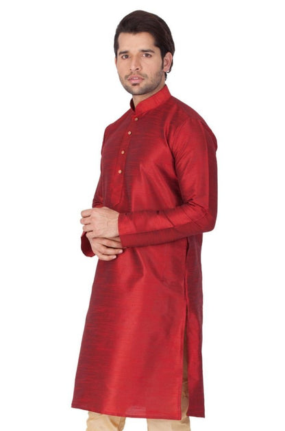 Men's Maroon Silk Blend Kurta