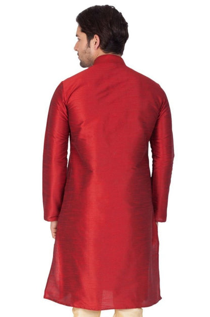 Men's Maroon Silk Blend Kurta