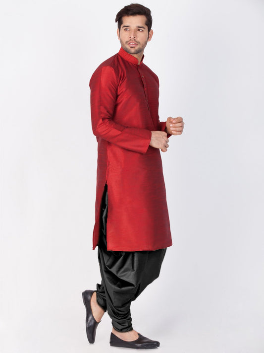 Men's Maroon Cotton Silk Blend Kurta and Dhoti Pant Set