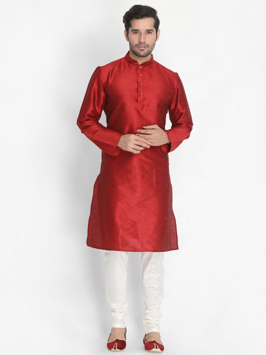 Men's Maroon Silk Blend Kurta and Pyjama Set