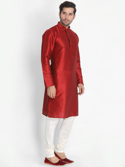 Men's Maroon Silk Blend Kurta and Pyjama Set