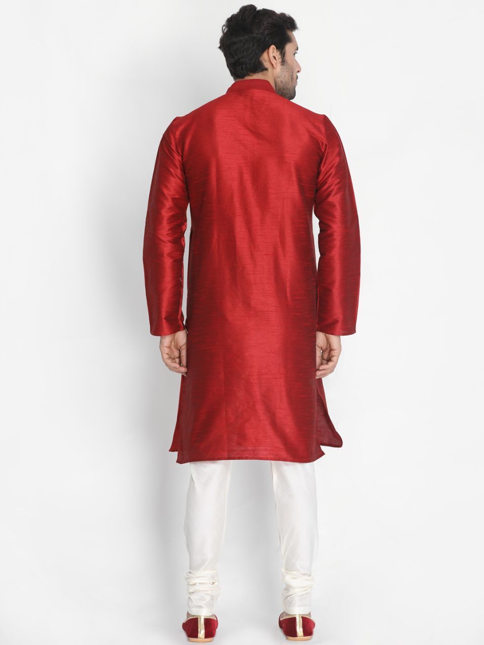 Men's Maroon Silk Blend Kurta and Pyjama Set