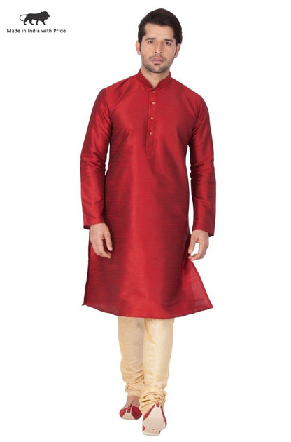 Men's Maroon Silk Blend Kurta and Pyjama Set