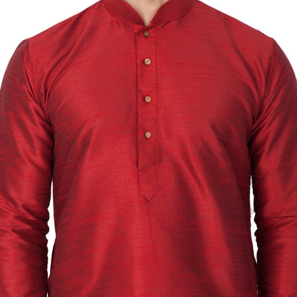 Men's Maroon Silk Blend Kurta and Pyjama Set