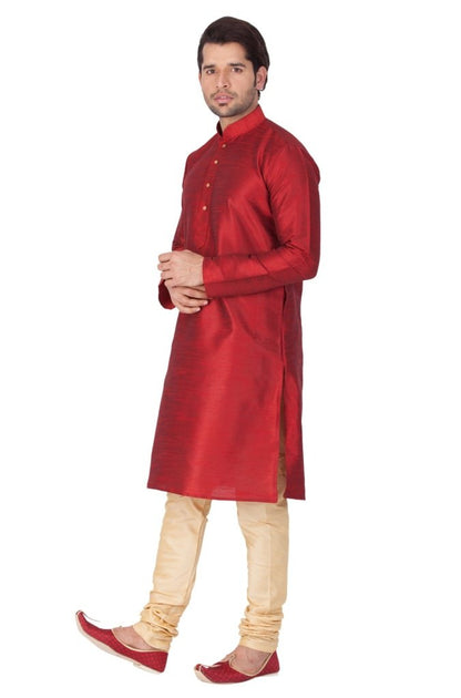 Men's Maroon Silk Blend Kurta and Pyjama Set