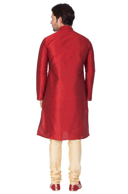 Men's Maroon Silk Blend Kurta and Pyjama Set