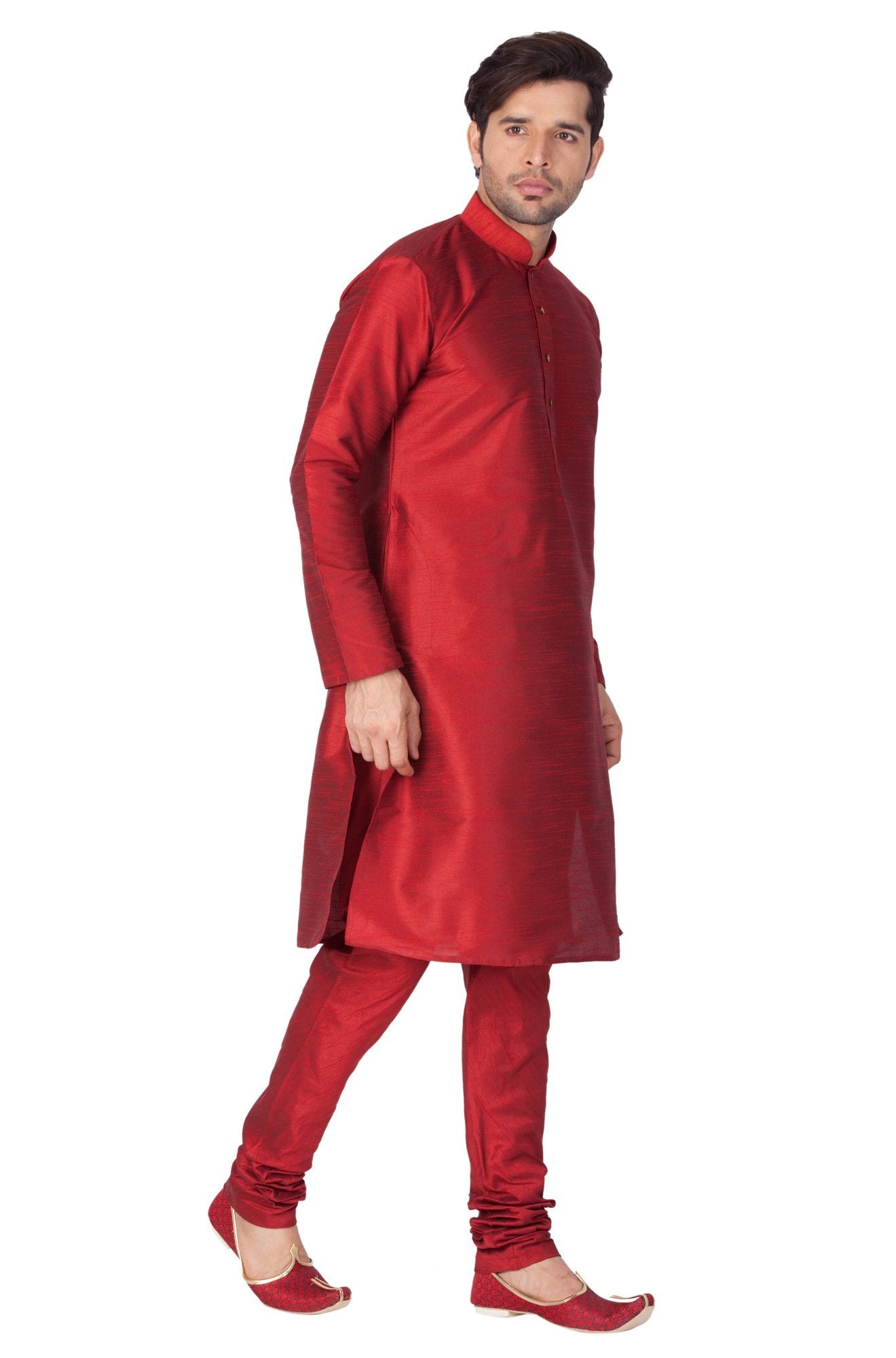 Men's Maroon Silk Blend Kurta and Pyjama Set