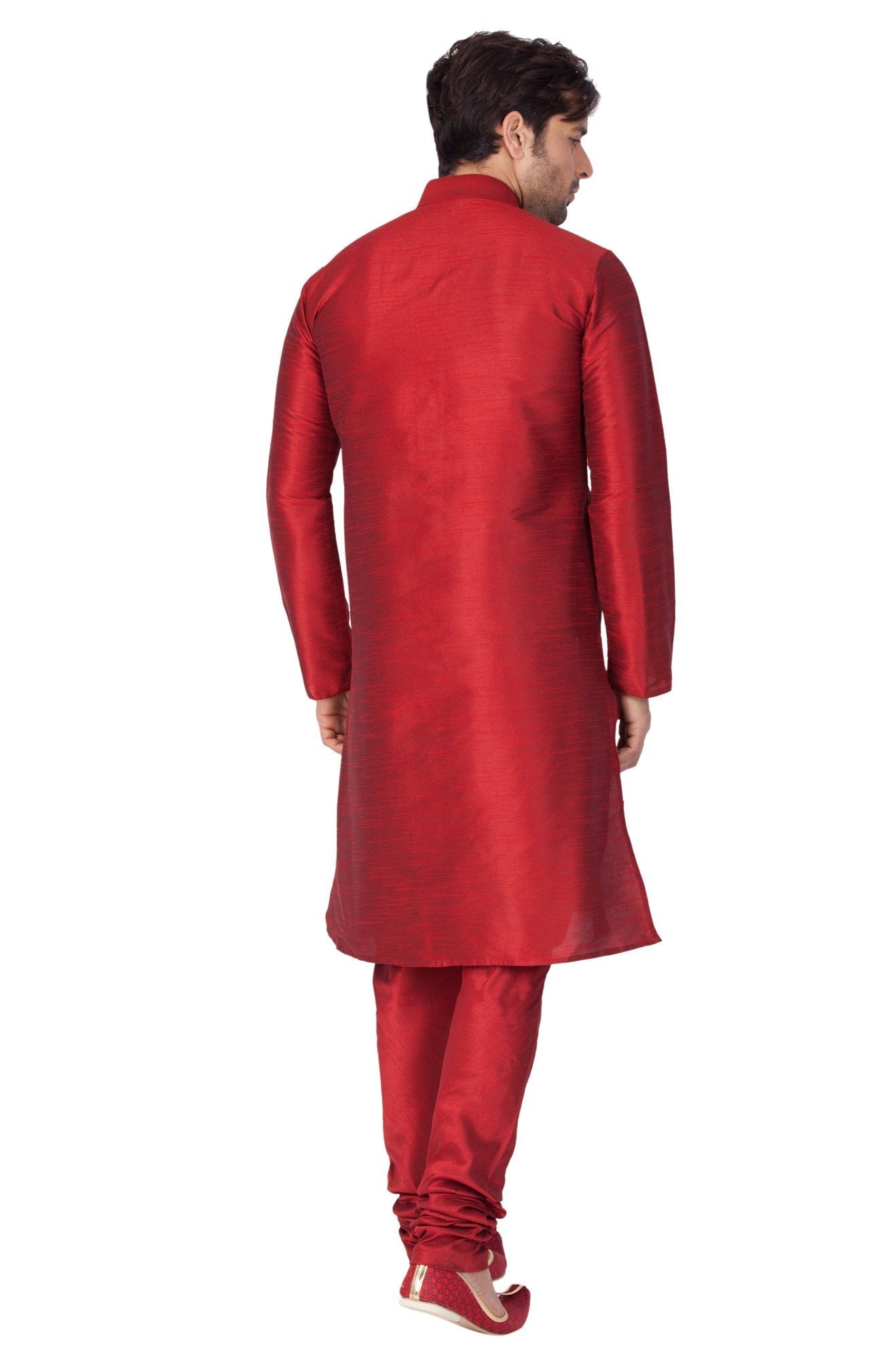 Men's Maroon Silk Blend Kurta and Pyjama Set