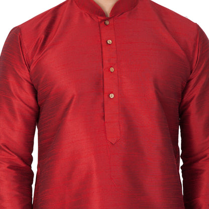 Men's Maroon Silk Blend Kurta, Pyjama & Dupatta Set