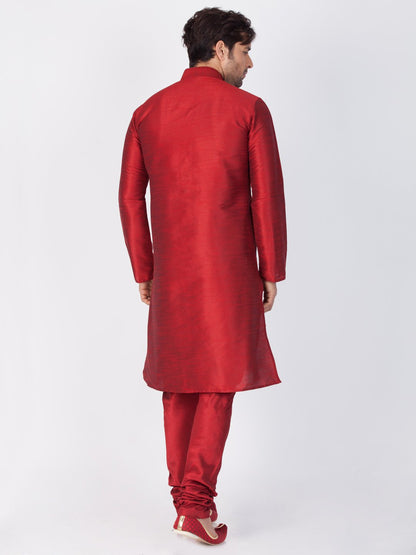 Men's Maroon Silk Blend Kurta, Pyjama & Dupatta Set