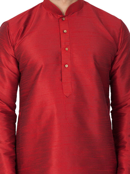 Men's Maroon Silk Blend Kurta and Pyjama Set