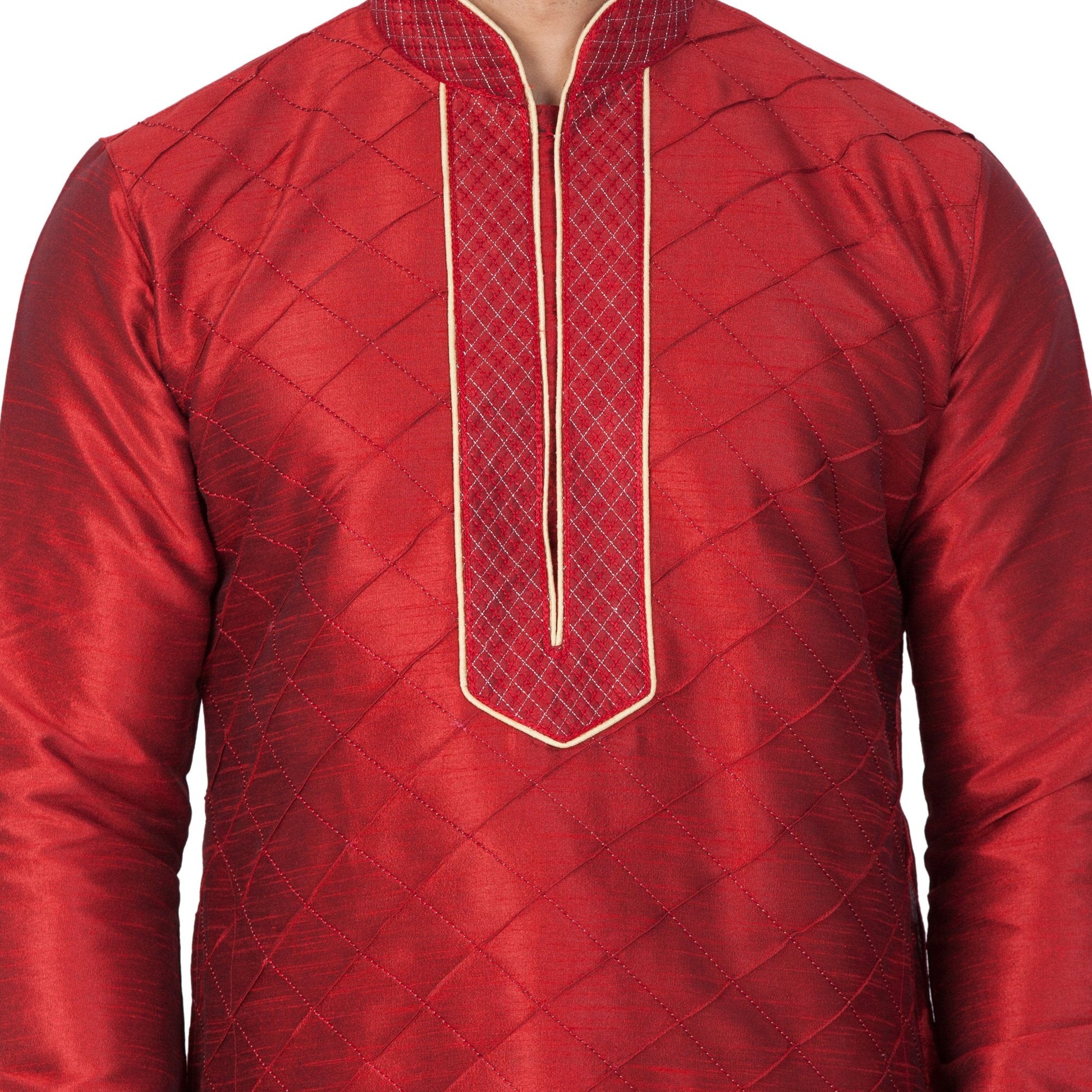 Men's Maroon Cotton Silk Blend Kurta and Pyjama Set