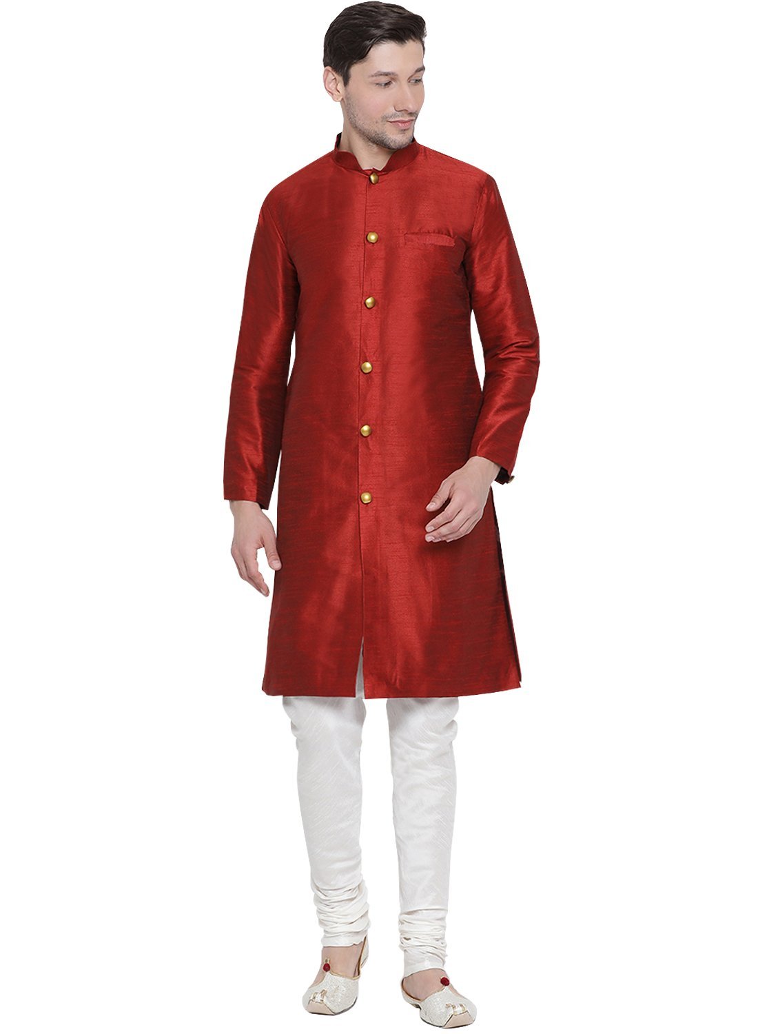 Men's Maroon Cotton Silk Blend Kurta and Pyjama Set