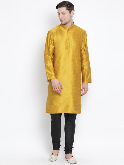 Men's Yellow Silk Blend Kurta and Pyjama Set