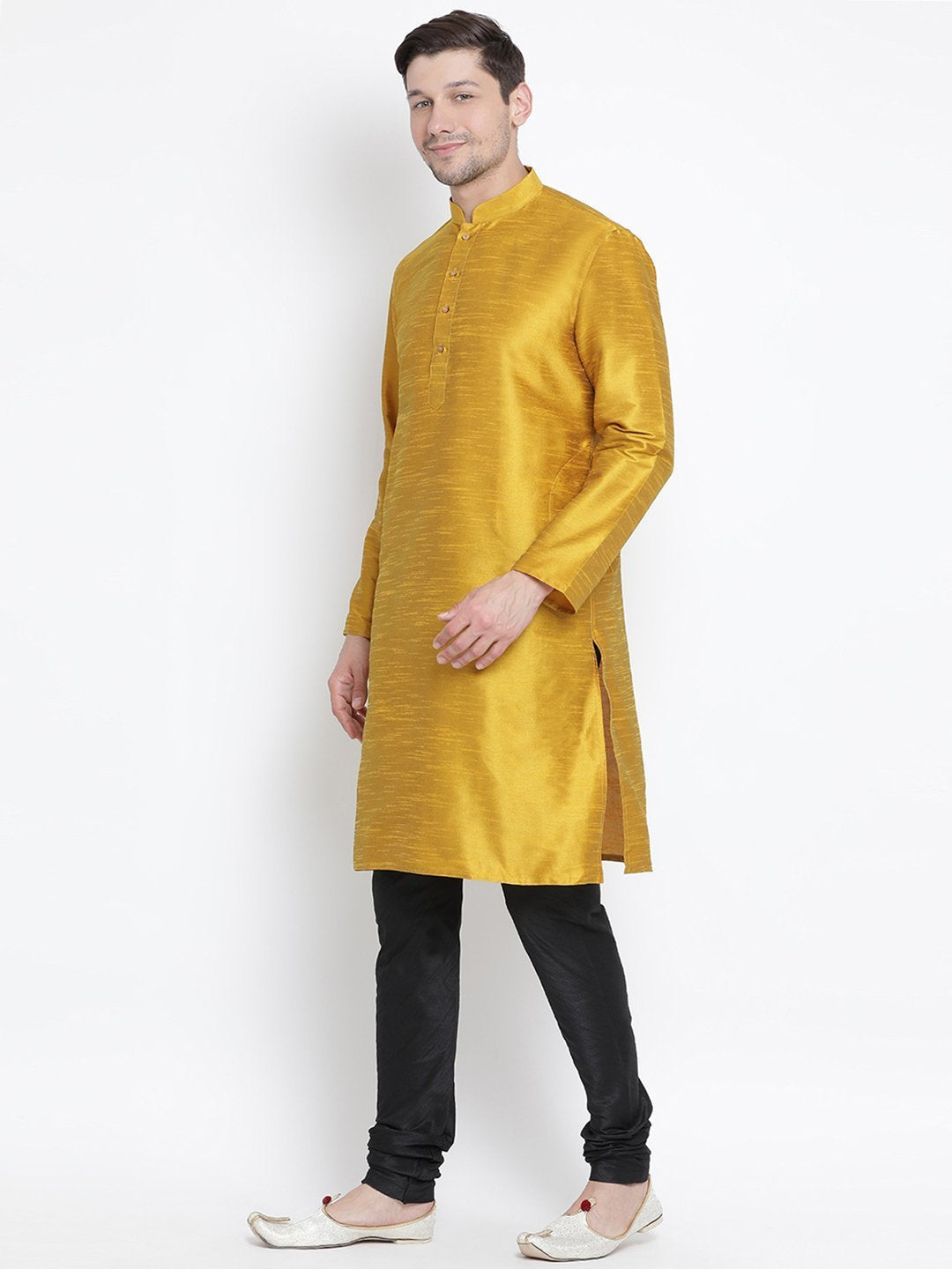 Men's Yellow Silk Blend Kurta and Pyjama Set