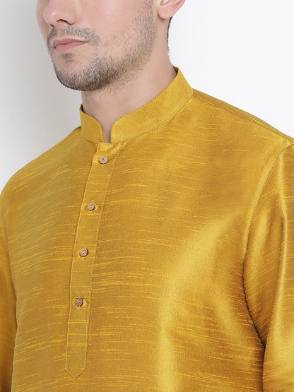 Men's Yellow Silk Blend Kurta and Pyjama Set