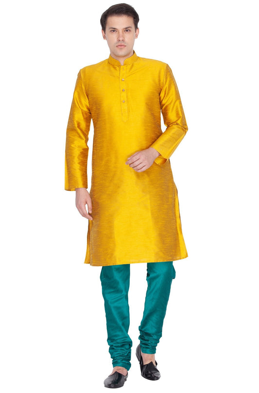 Men's Gold Silk Blend Kurta and Pyjama Set