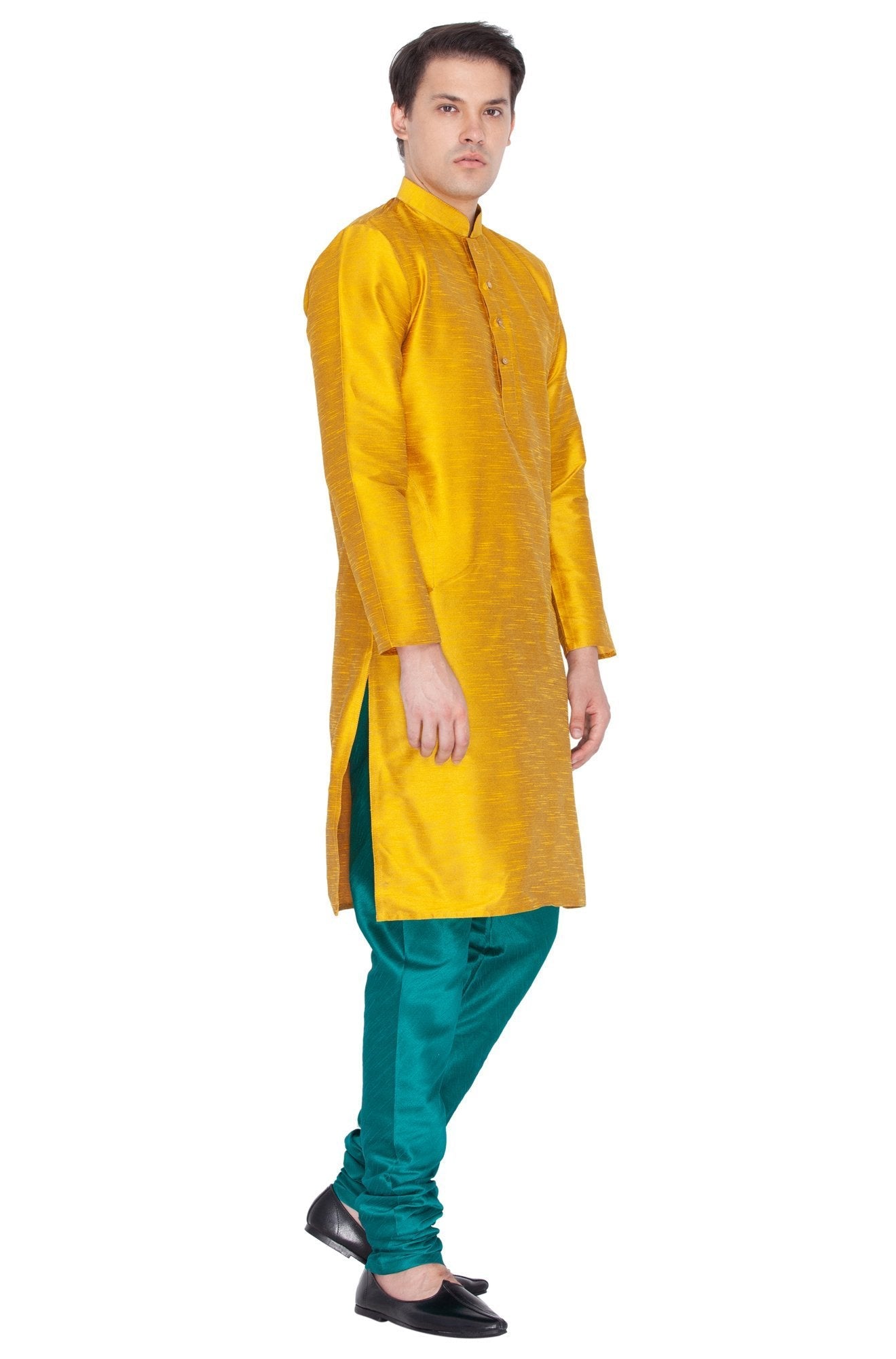 Men's Gold Silk Blend Kurta and Pyjama Set