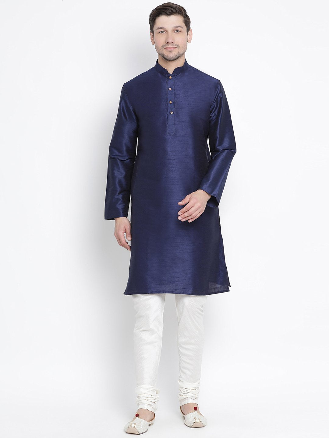 Men's Dark Blue Silk Blend Kurta and Pyjama Set