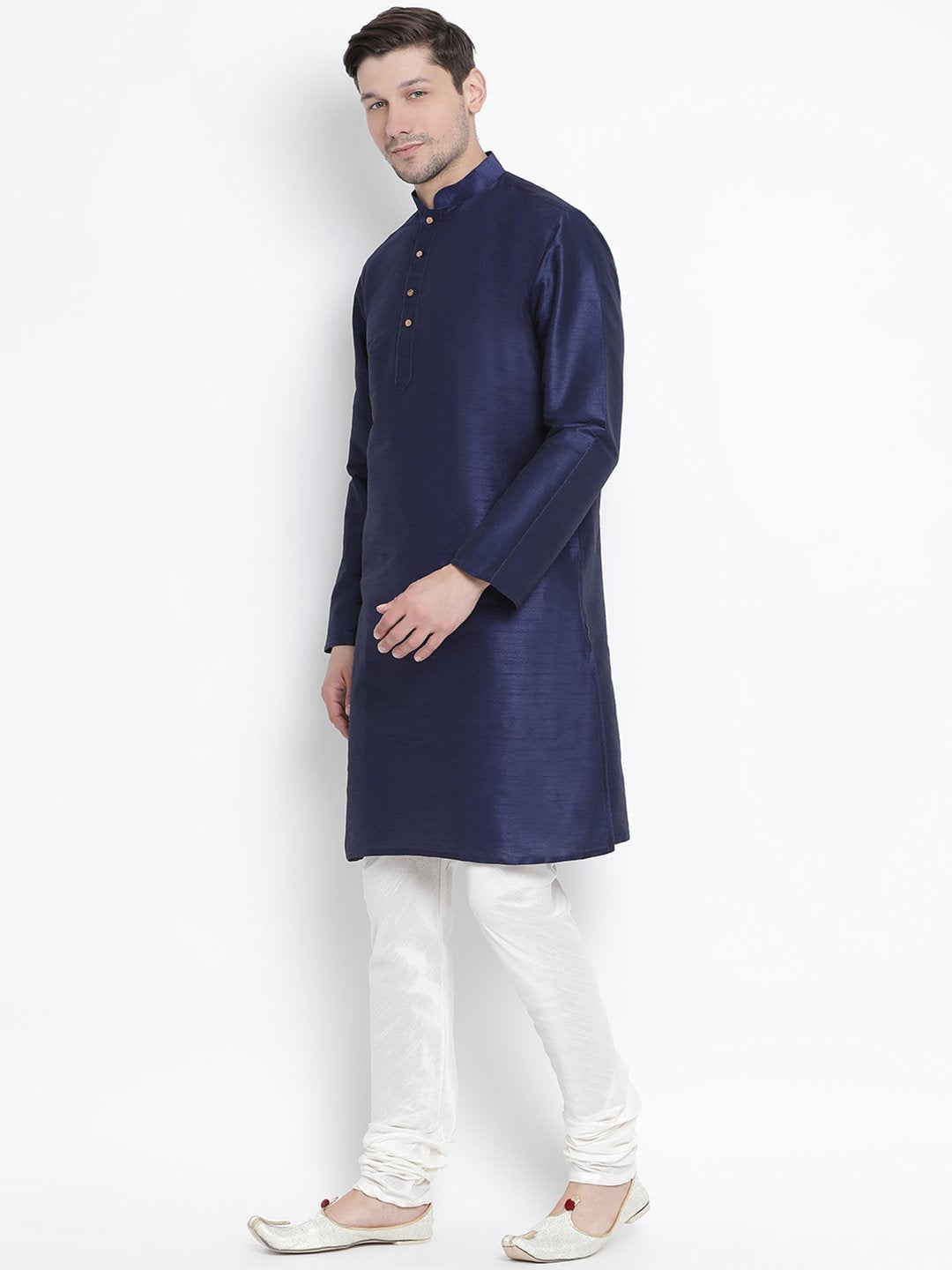 Men's Dark Blue Silk Blend Kurta and Pyjama Set