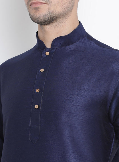 Men's Dark Blue Silk Blend Kurta and Pyjama Set