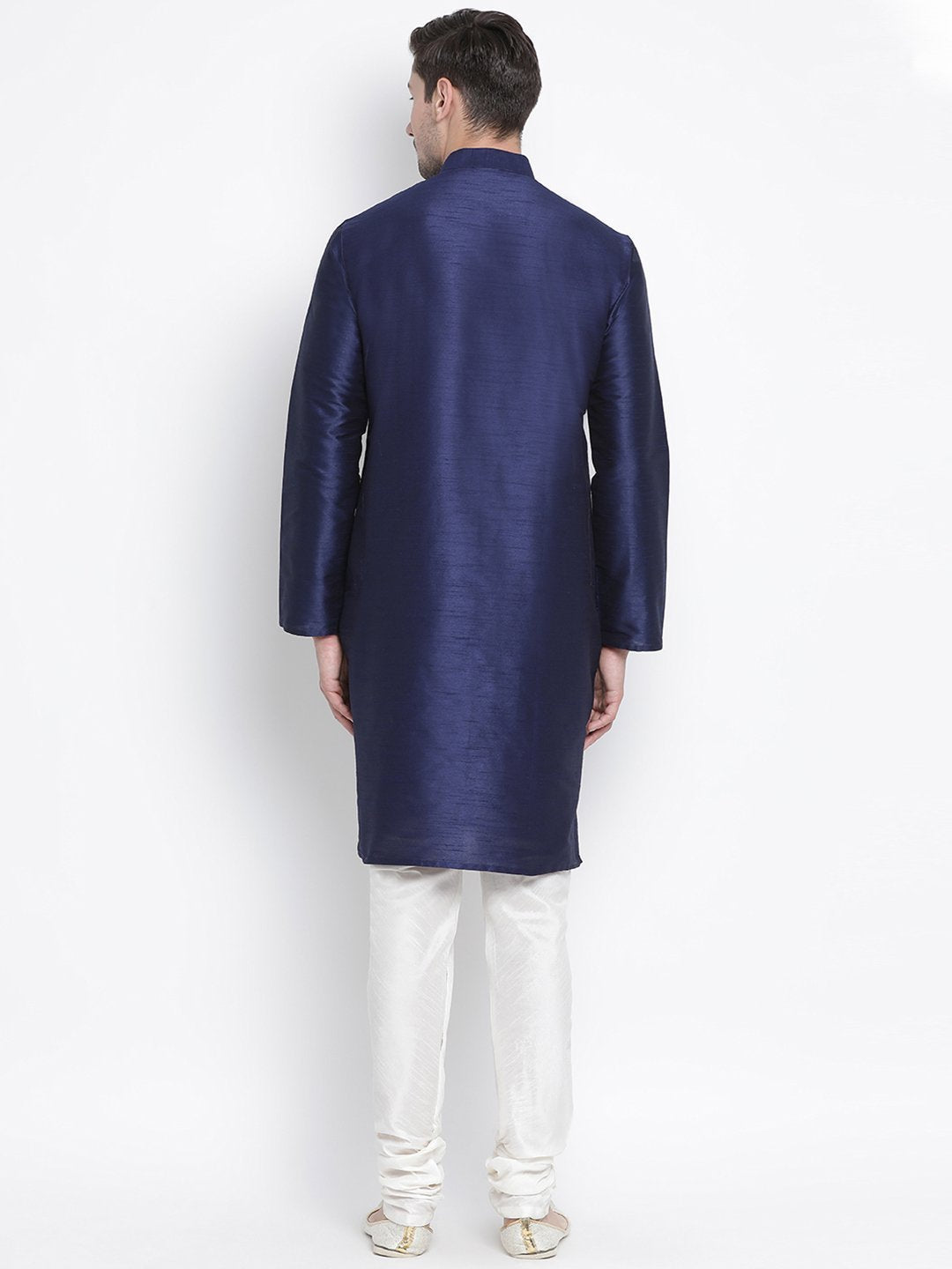 Men's Dark Blue Silk Blend Kurta and Pyjama Set