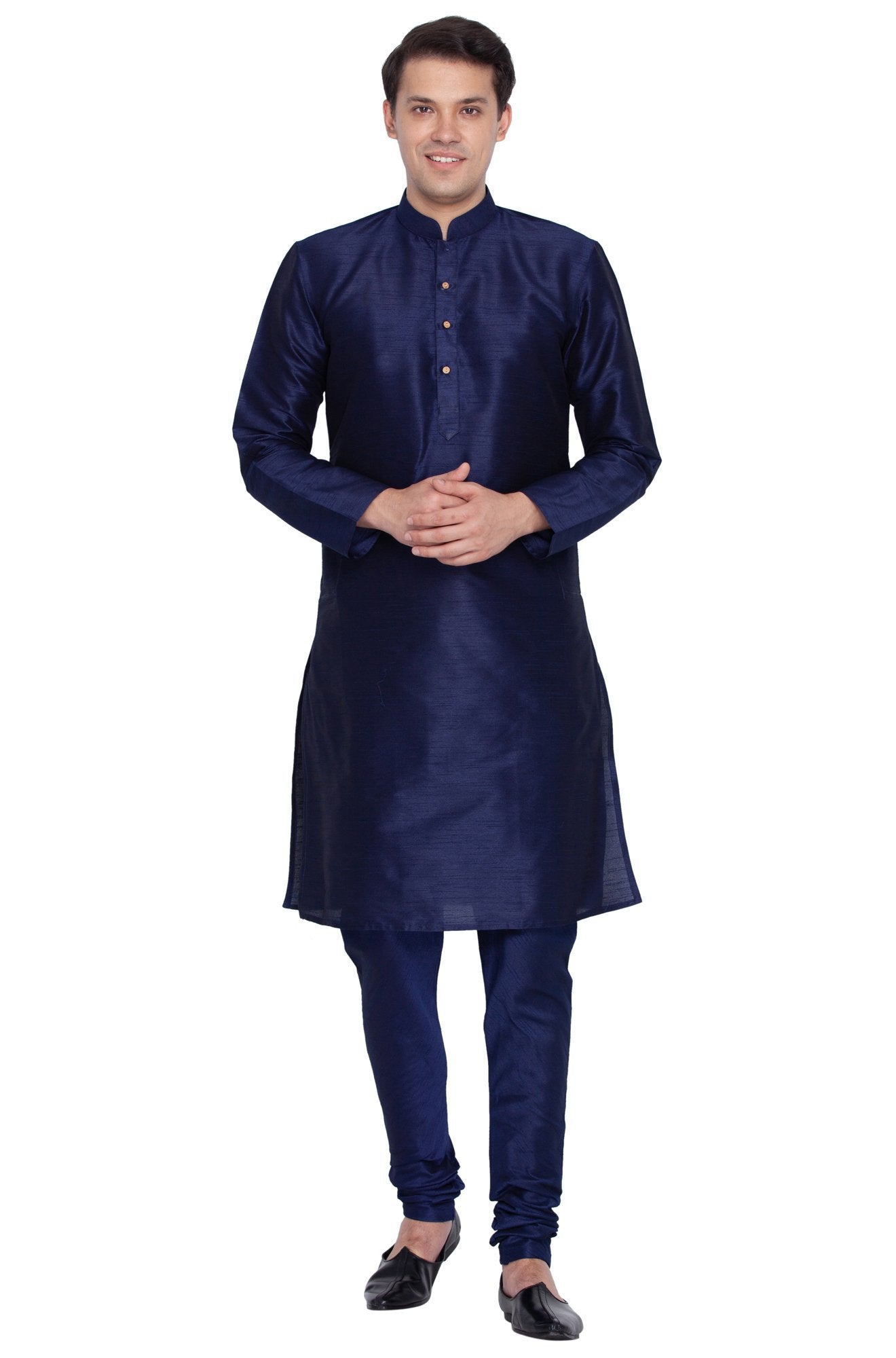 Men's Dark Blue Silk Blend Kurta and Pyjama Set