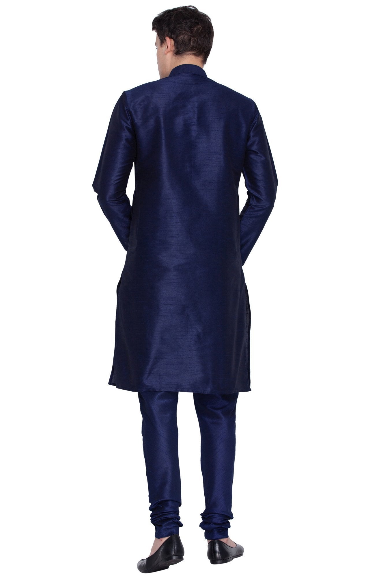 Men's Dark Blue Silk Blend Kurta and Pyjama Set