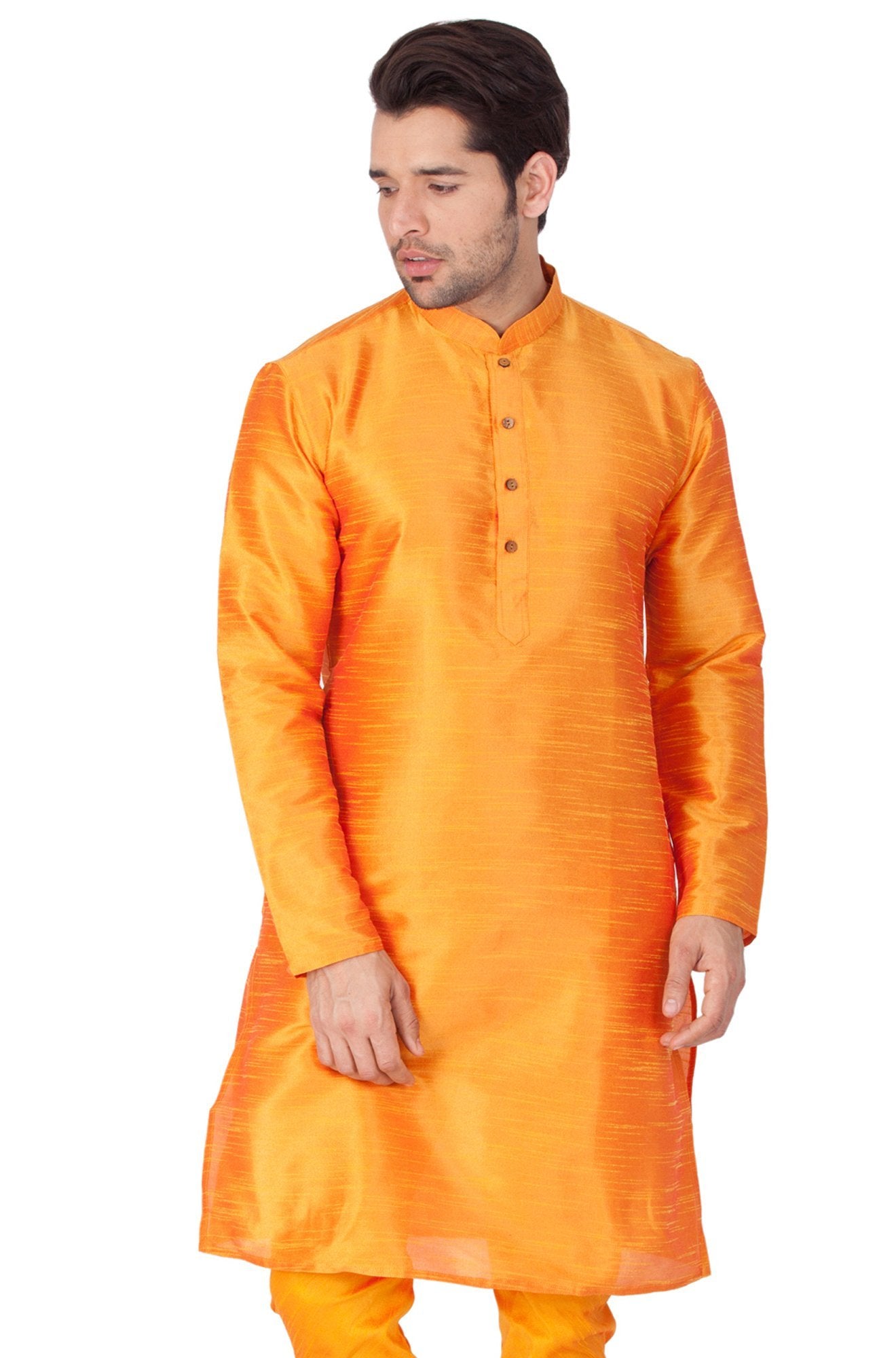 Men's Orange Silk Blend Kurta