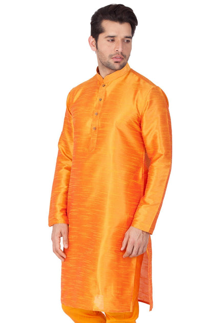 Men's Orange Silk Blend Kurta