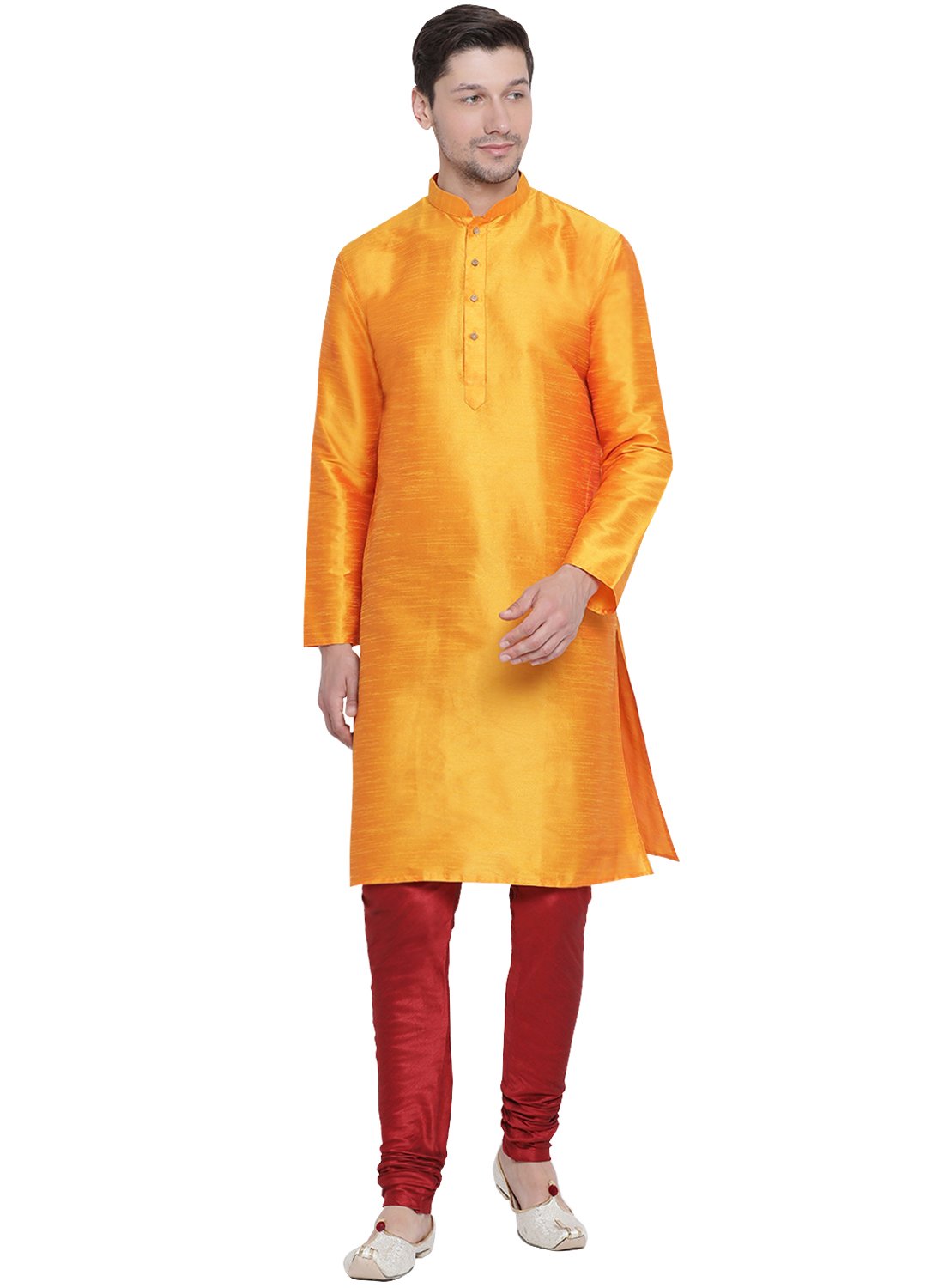 Men's Orange Silk Blend Kurta