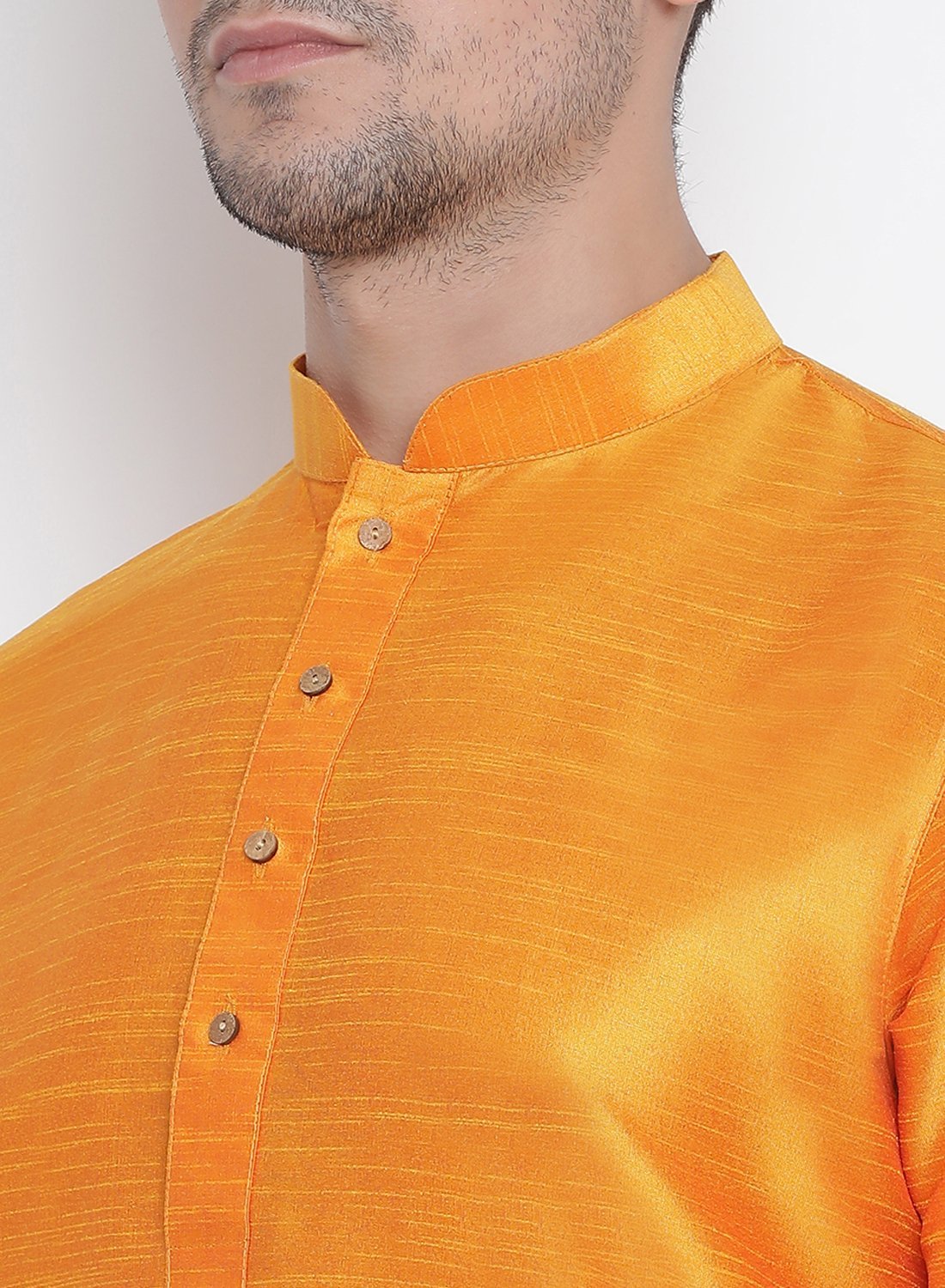 Men's Orange Silk Blend Kurta and Pyjama Set