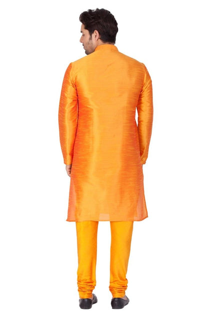 Men's Orange Silk Blend Kurta and Pyjama Set