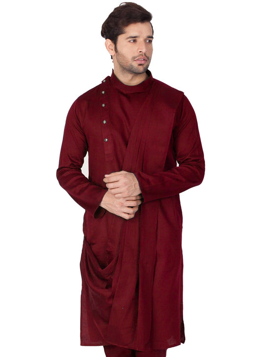 Men's Maroon Cotton Kurta and Pyjama Set