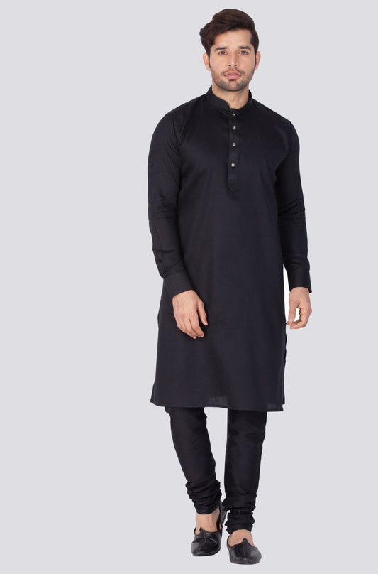 Men's Black Cotton Kurta and Pyjama Set