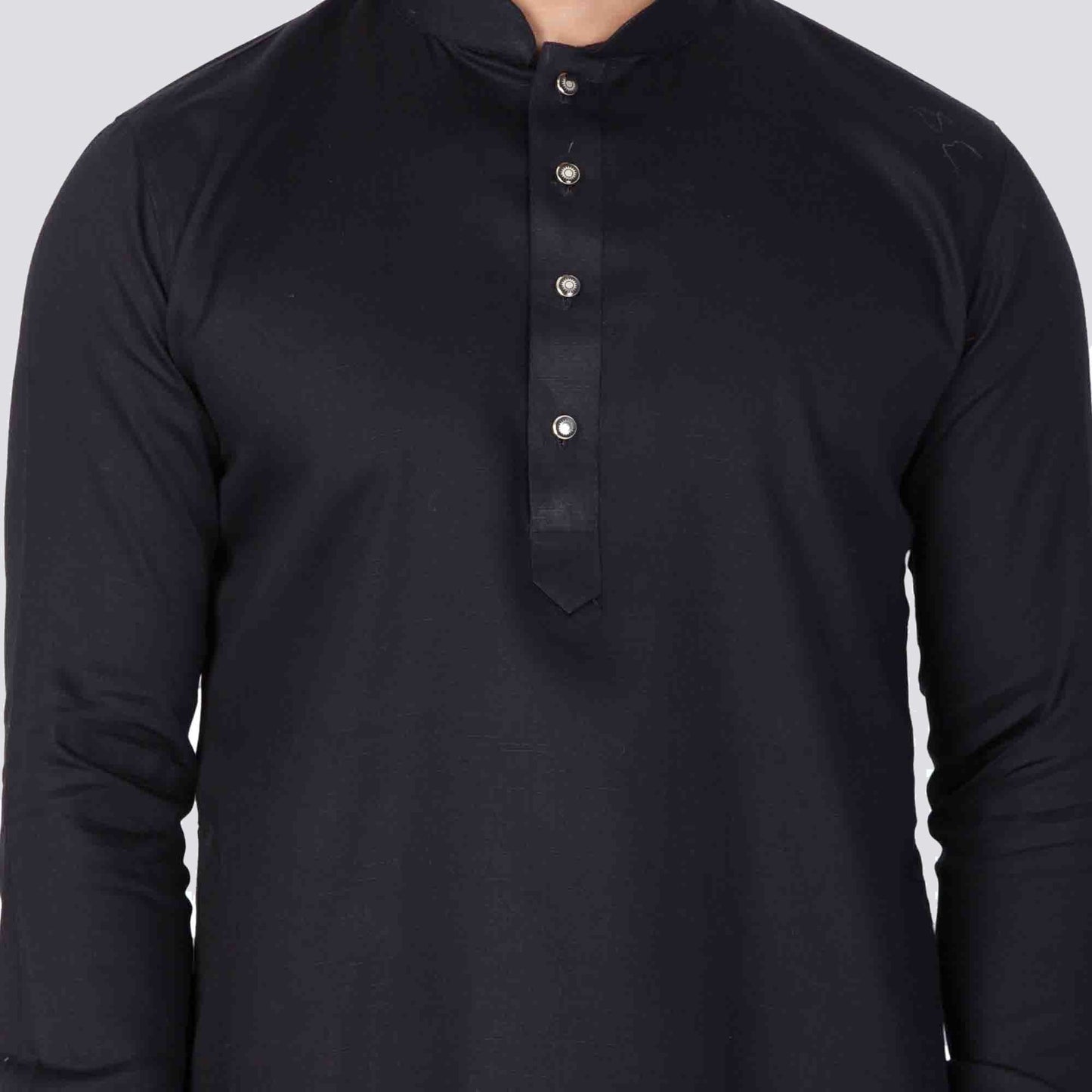 Men's Black Cotton Kurta and Pyjama Set