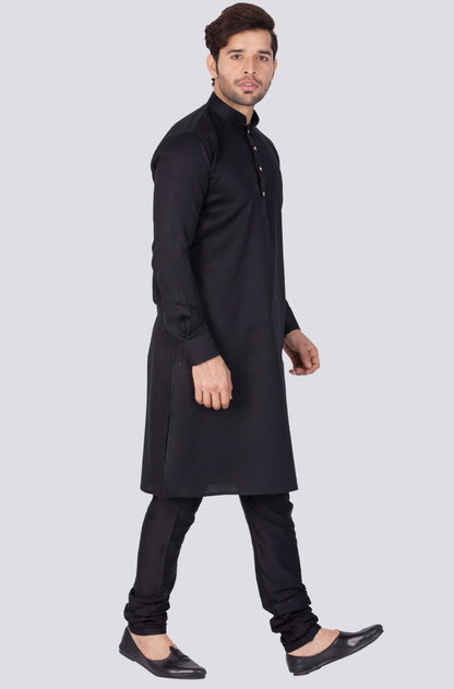 Men's Black Cotton Kurta and Pyjama Set