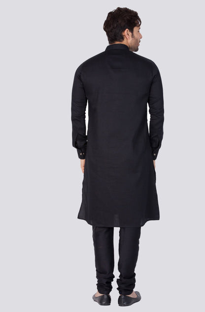 Men's Black Cotton Kurta and Pyjama Set