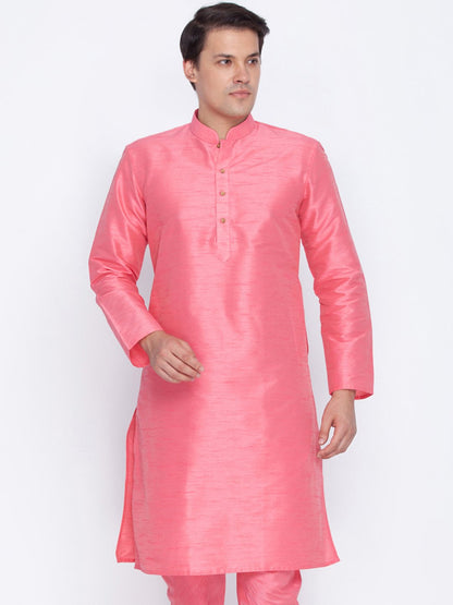 Men's Pink Silk Blend Kurta