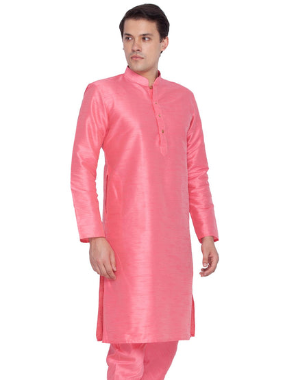 Men's Pink Silk Blend Kurta