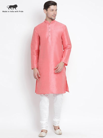 Men's Pink Silk Blend Kurta and Pyjama Set