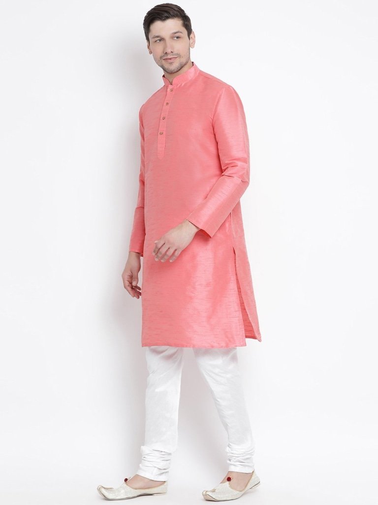 Men's Pink Silk Blend Kurta and Pyjama Set