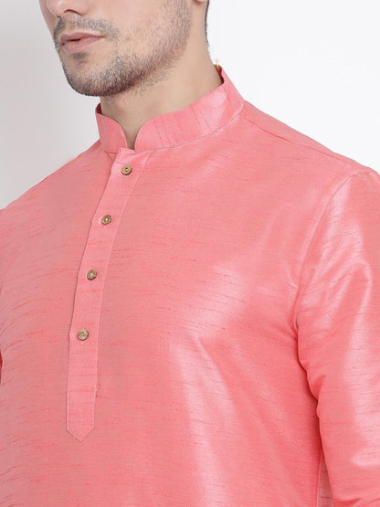 Men's Pink Silk Blend Kurta and Pyjama Set